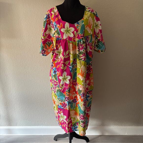 VTG NATIONAL SINCE 1952 Vibrant Floral Mumu 2X Art-to-Wear Flamboyant Tropical - Picture 1 of 10